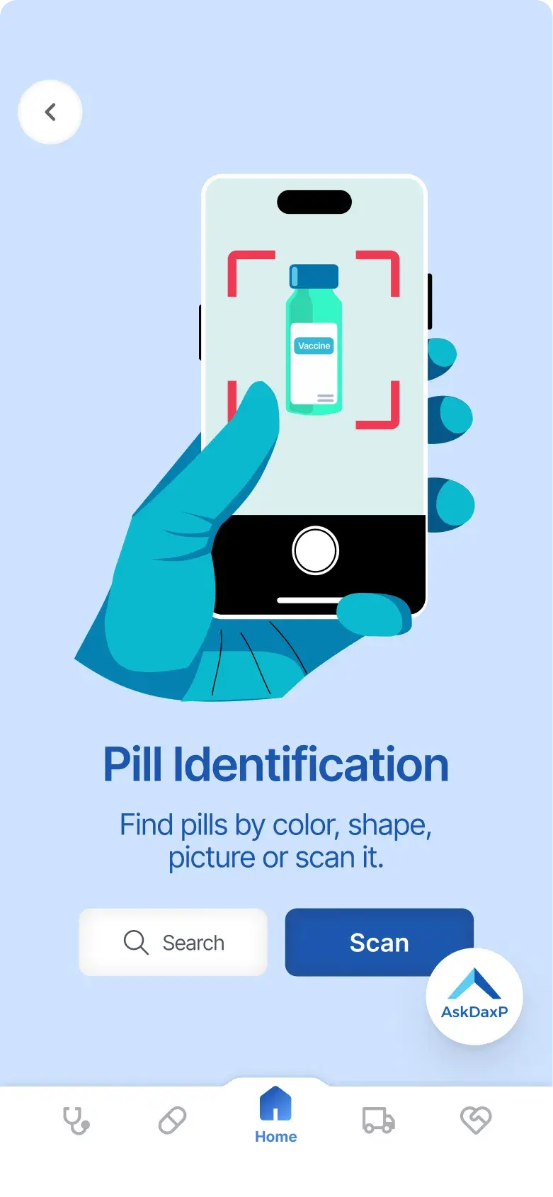 DaxP intro screen for AR pill identification