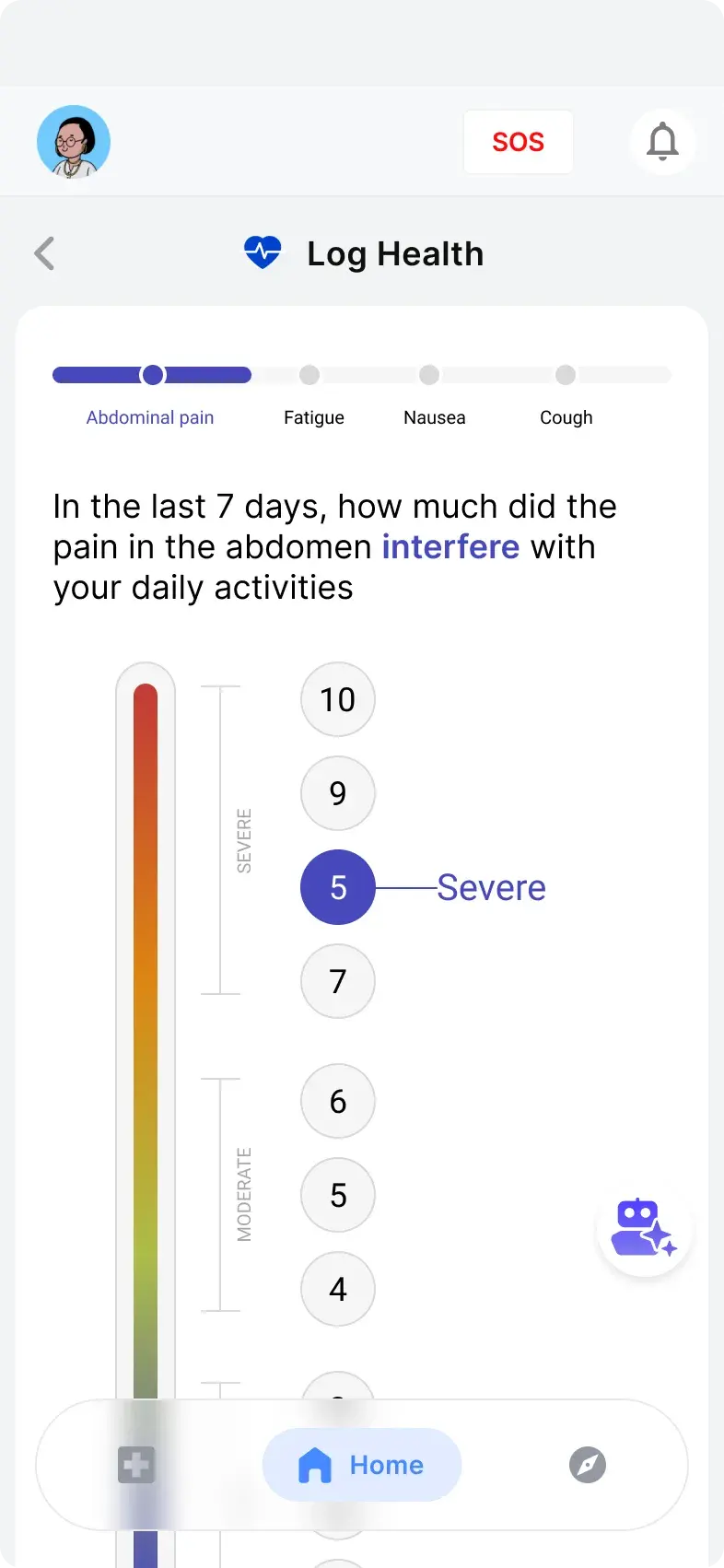 Patients App log health screen for entering health condition updates