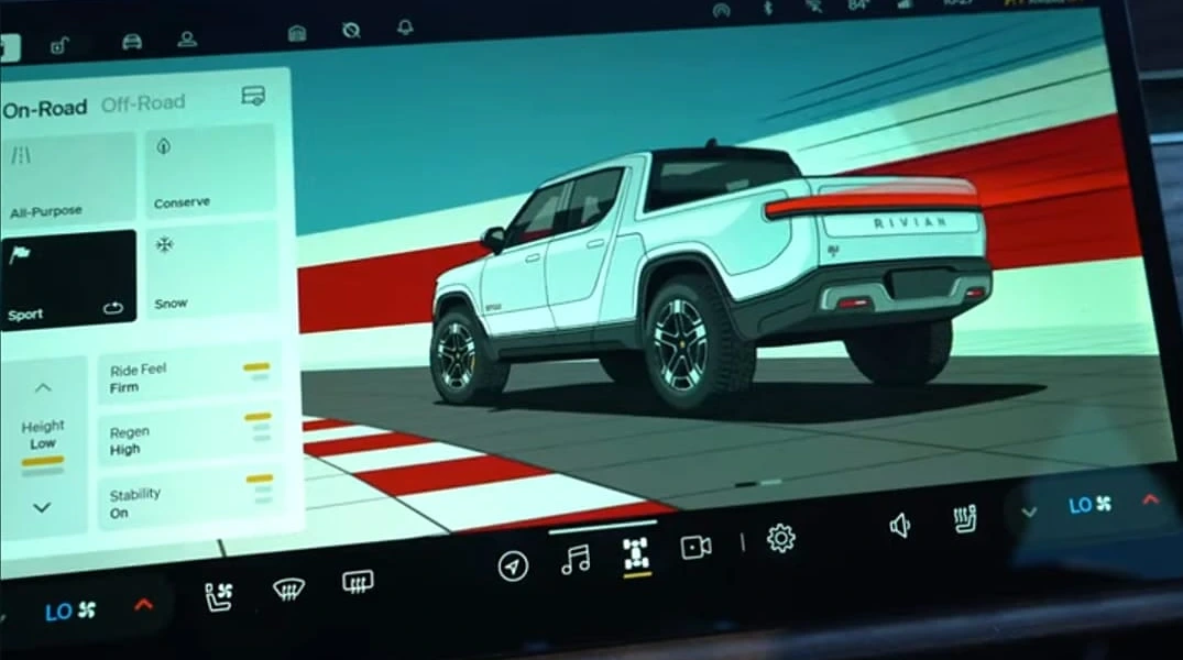 Rivian car screen: each mode, its own picture