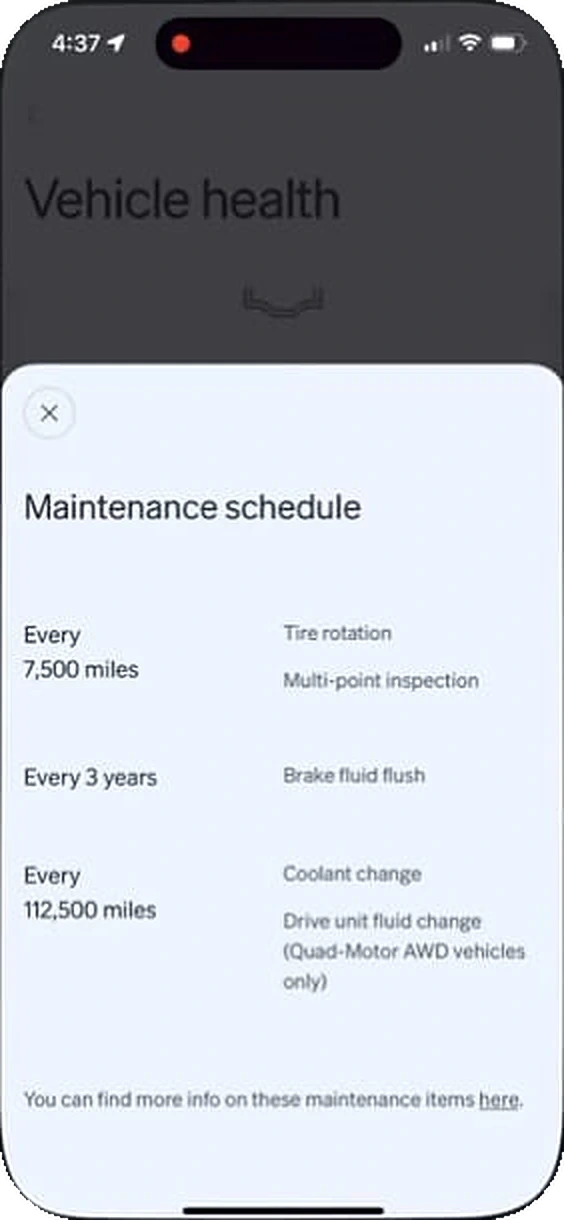 Rivian app: service by distance and by time