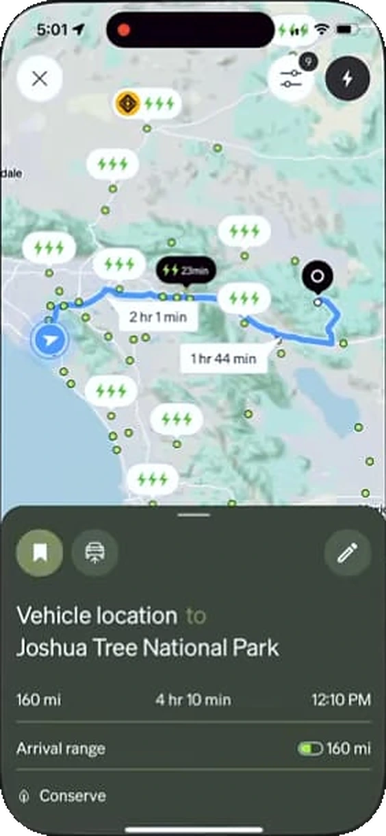 Rivian app: a trip with its stops