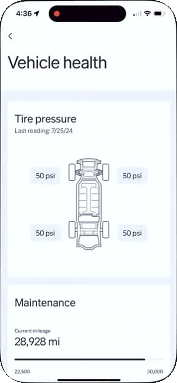 Rivian app: pressure at each wheel
