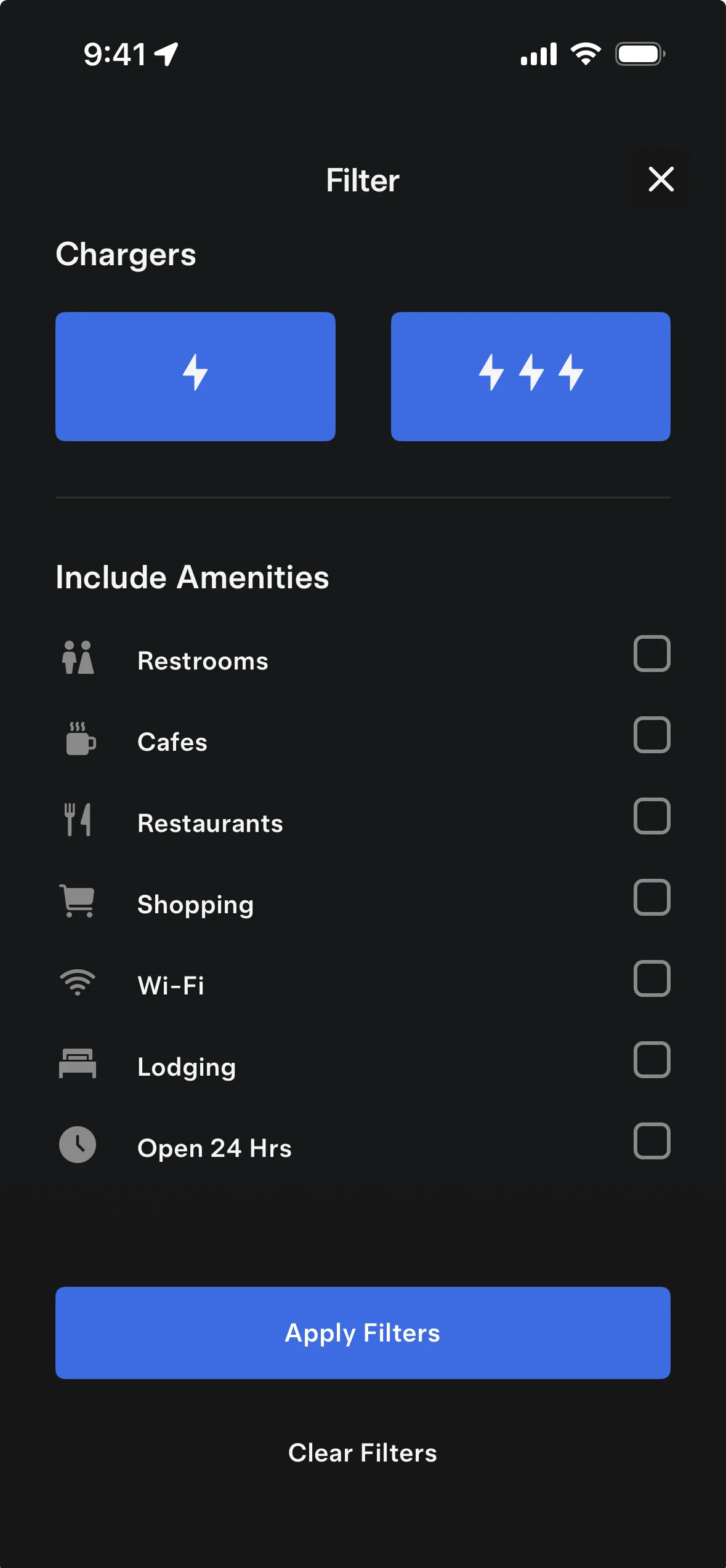Tesla app: filter by what is there