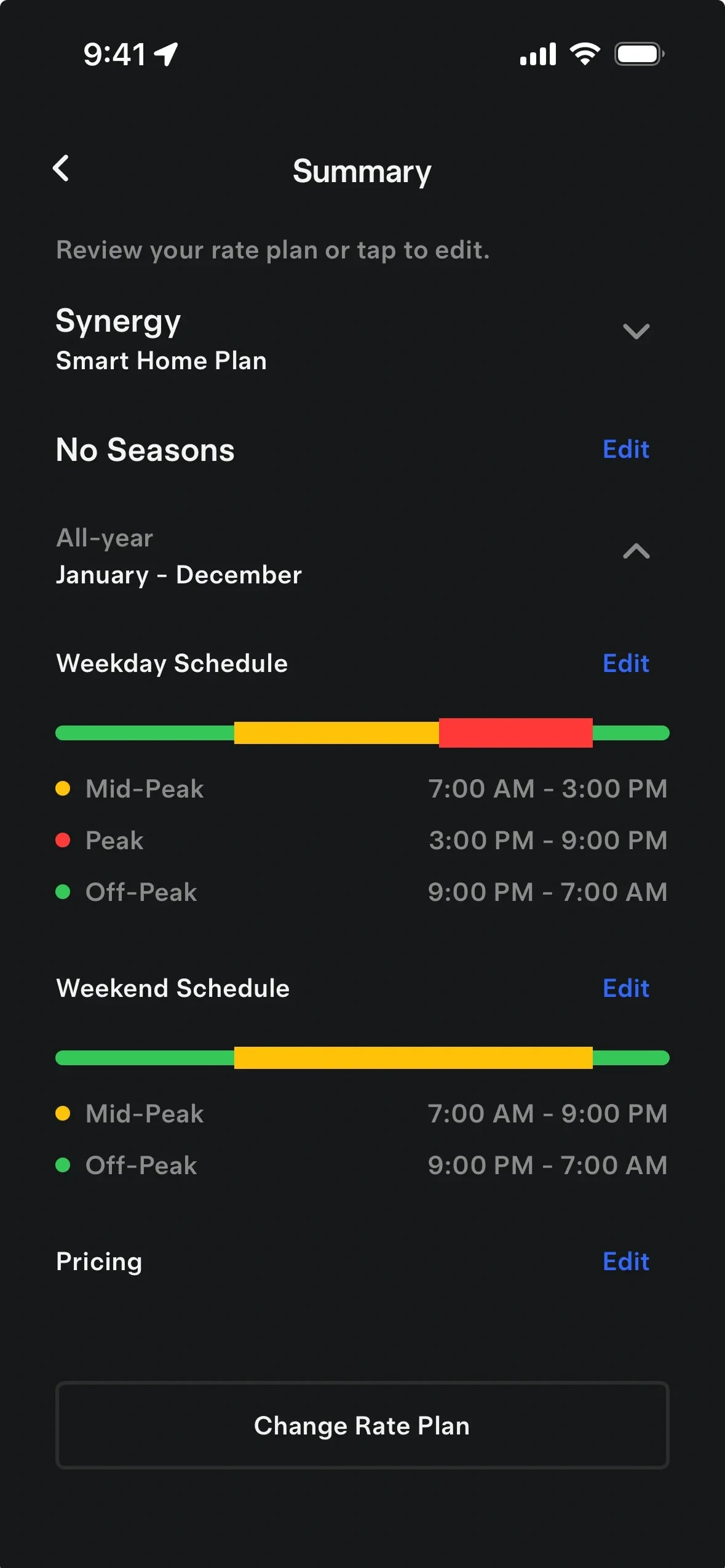Tesla app: a day in coloured bands