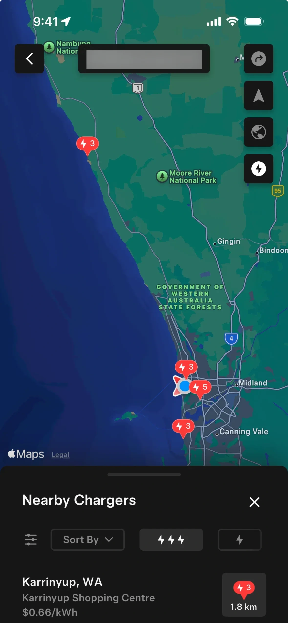 Tesla app: pins and a sheet