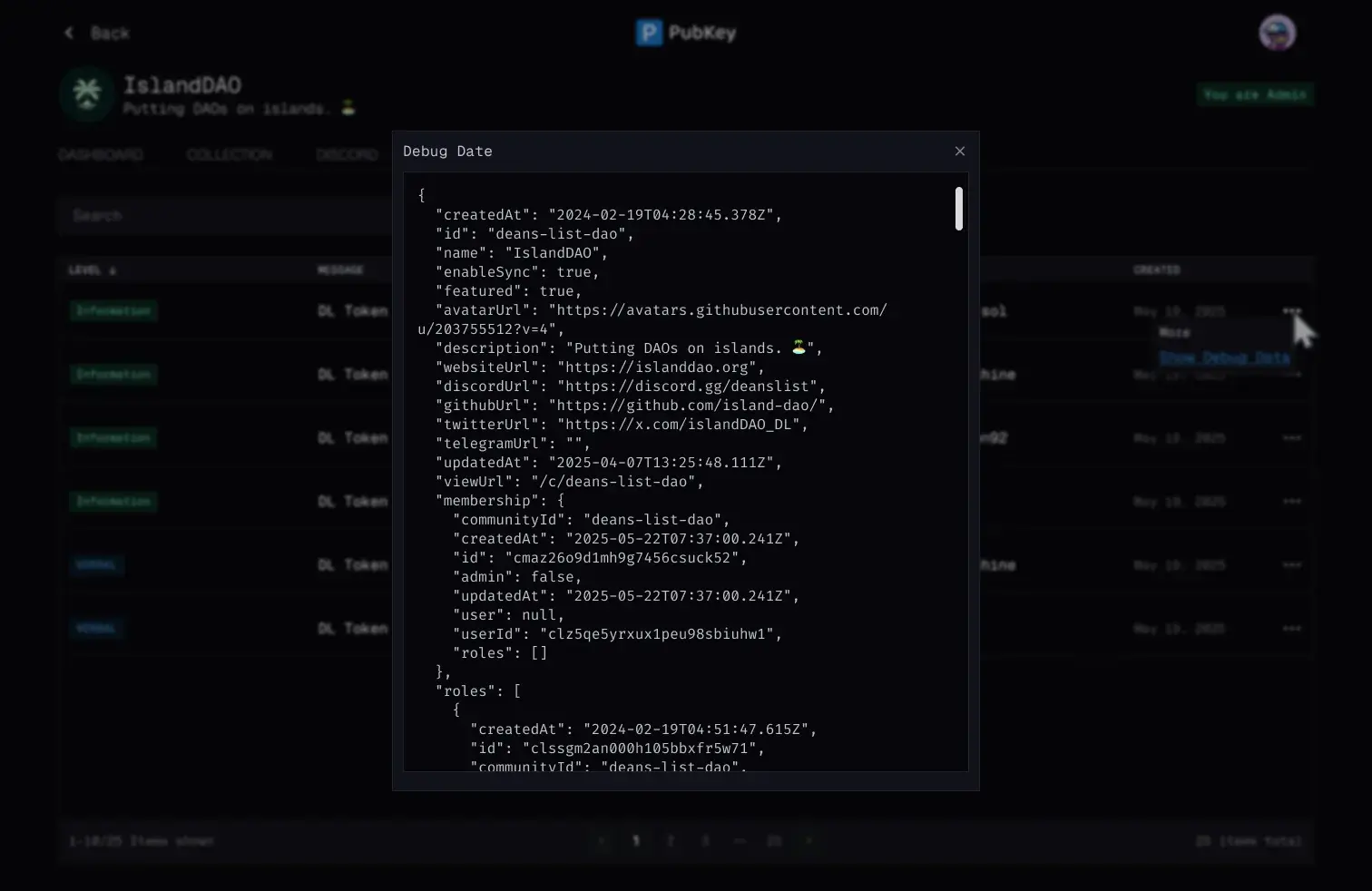 Improved Pubkey community development log interface
