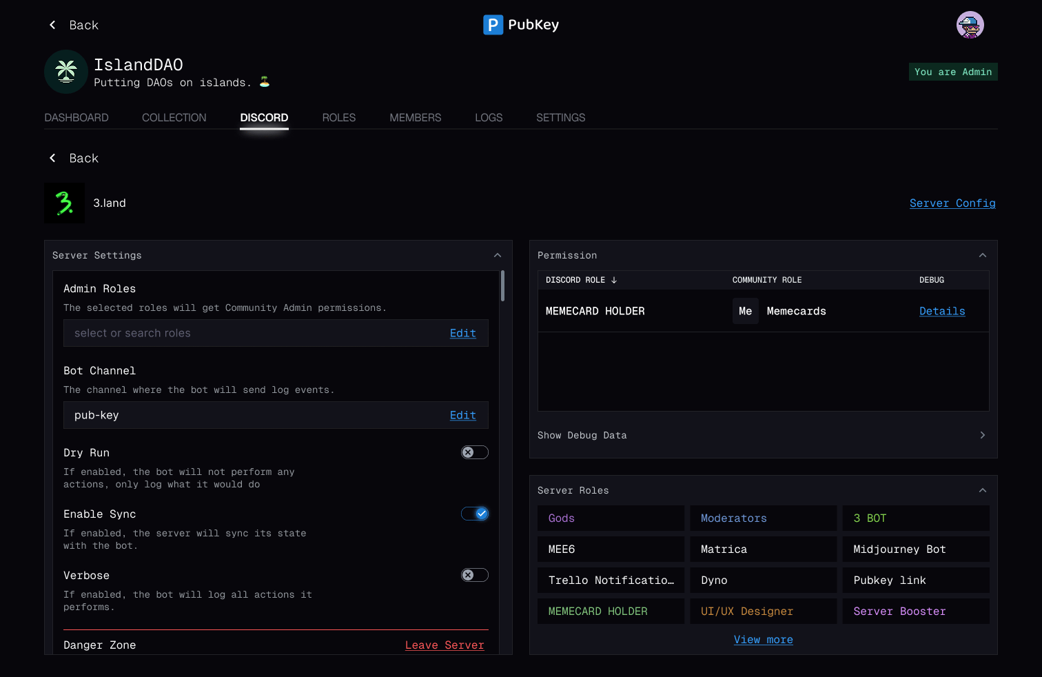 Improved Pubkey Discord server management interface