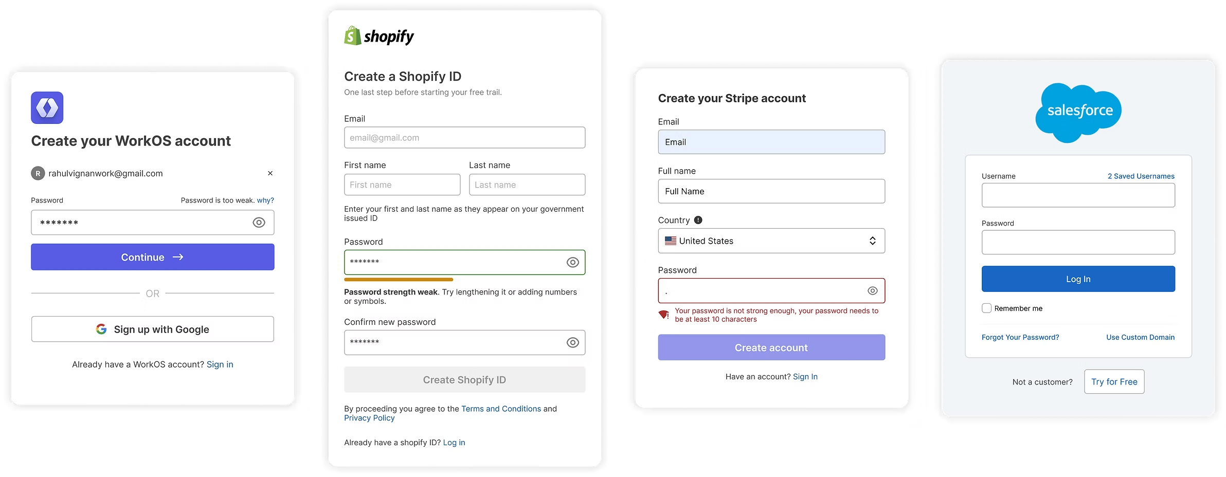 Best-in-class onboarding form examples from WorkOS, Shopify, Stripe, and Salesforce